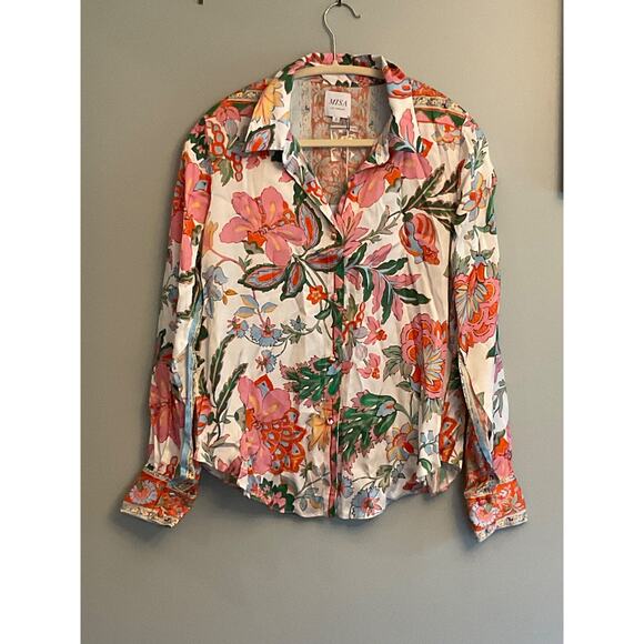 MISA LOS ANGELES ROYA SPLIT SLEEVE FLORAL FABRIC BUTTON FRONT TOP SZ XS $140MSRP - Picture 5 of 11